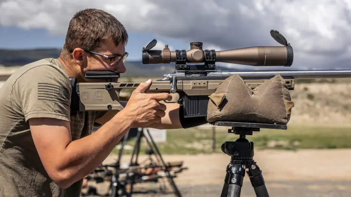 Tripod-rested rifle off the rear bag