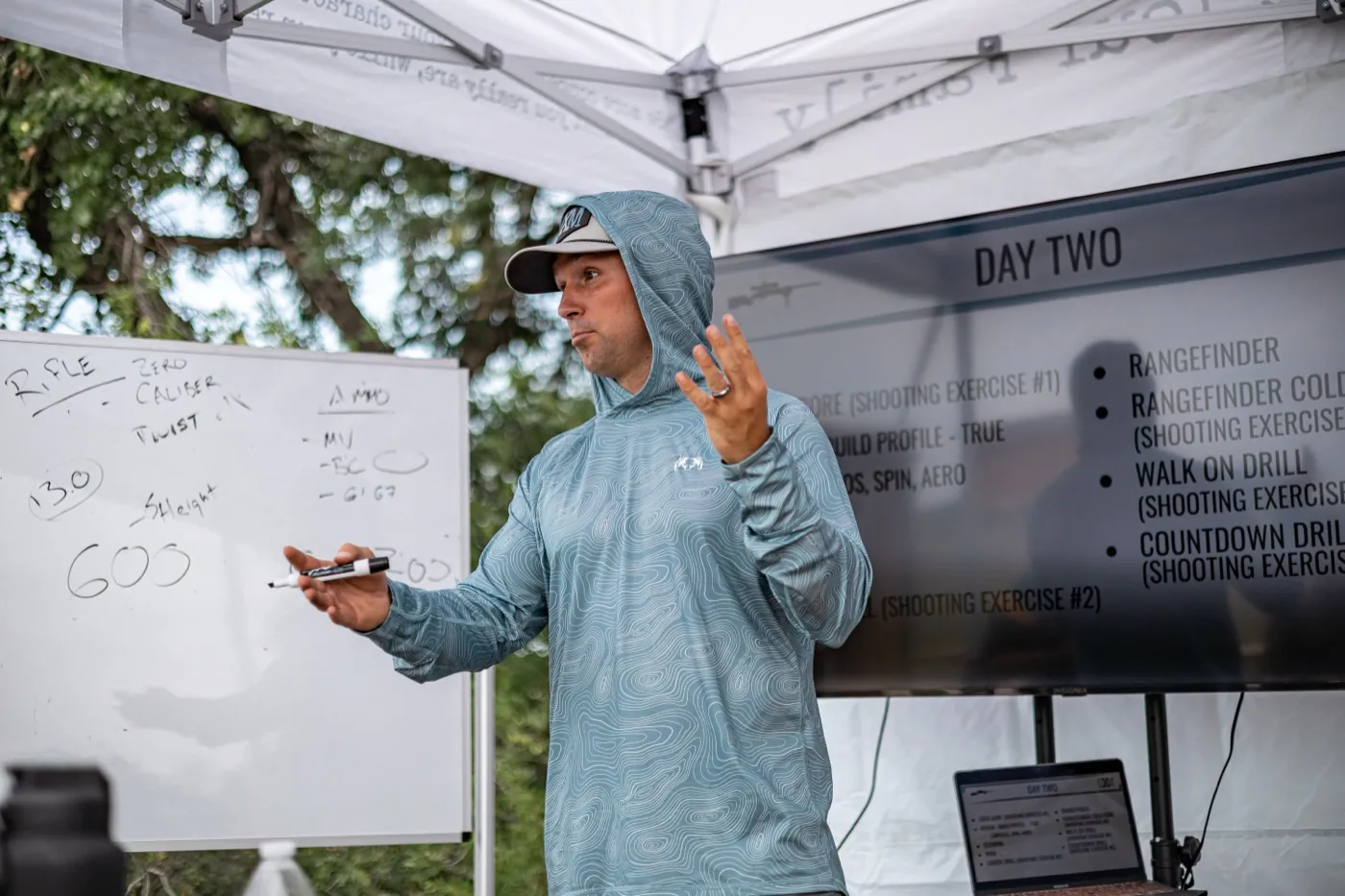 Ian Miner working through a Day Two lesson at the whiteboard during a Cadre course