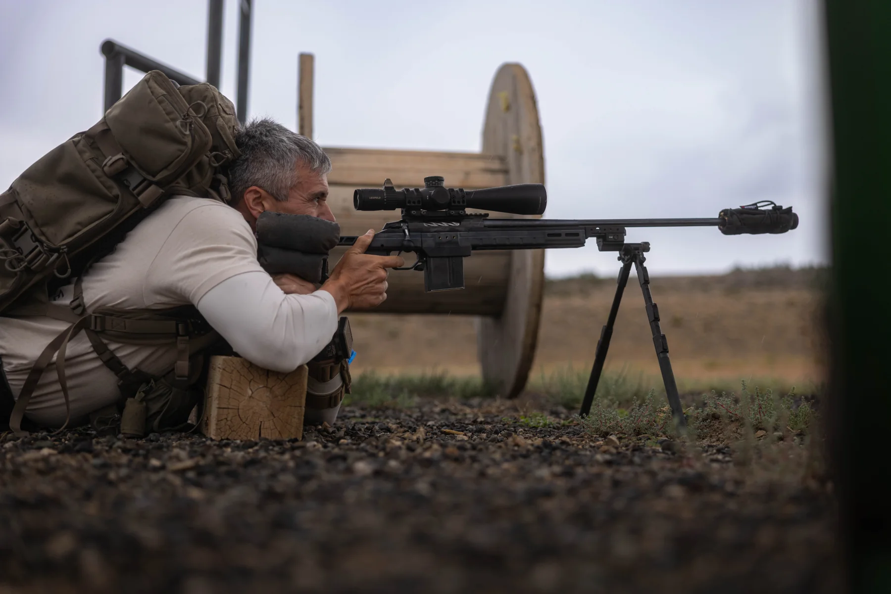 Patrick Trujillo aiming from a supported shooting position