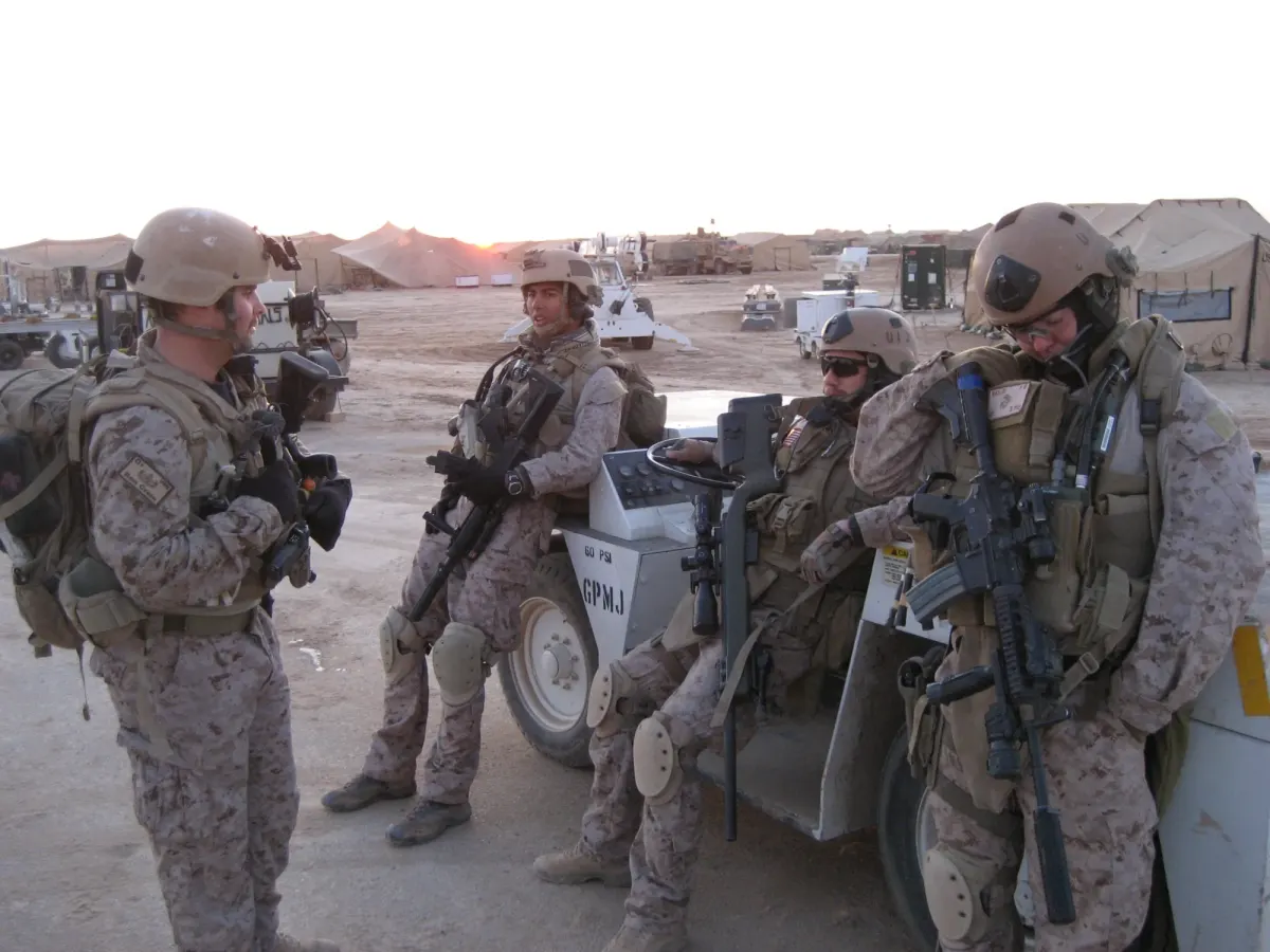Steve Holland with fellow 1st Recon Battalion Marines at a forward operating base in Iraq