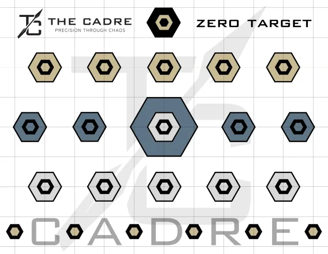 The Cadre zero target: rows of hexes around a center hex
